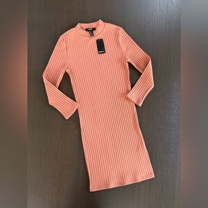 Ribbed Mock Neck Bodycon Dress - Coral Pink